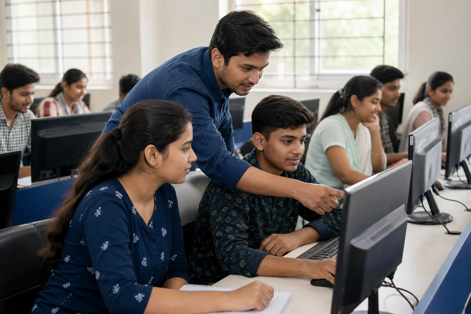 GICT instructor guiding local students during practical computer training